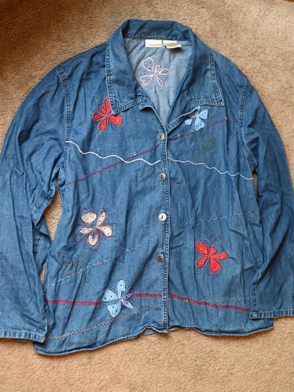 Bobbie Brooks Blue Embroidered Denim Button-Down Shirt